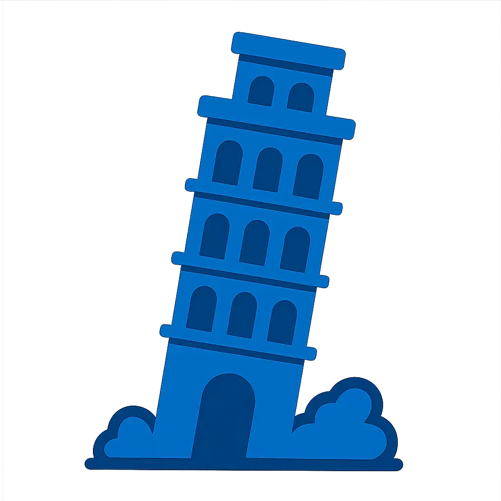 Stylized illustration of the Leaning Tower of Pisa with cloud accents, ideal for Last Minute Flights banners.
