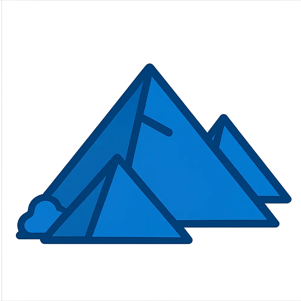 Geometric mountain illustration with cloud accents, ideal for Last Minute Flights travel themes.