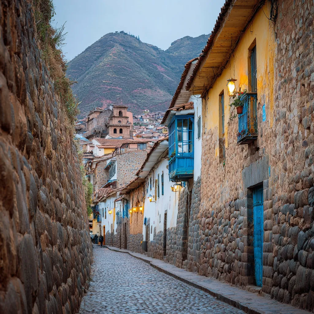 Cusco streets with Inca stone walls and colonial architecture