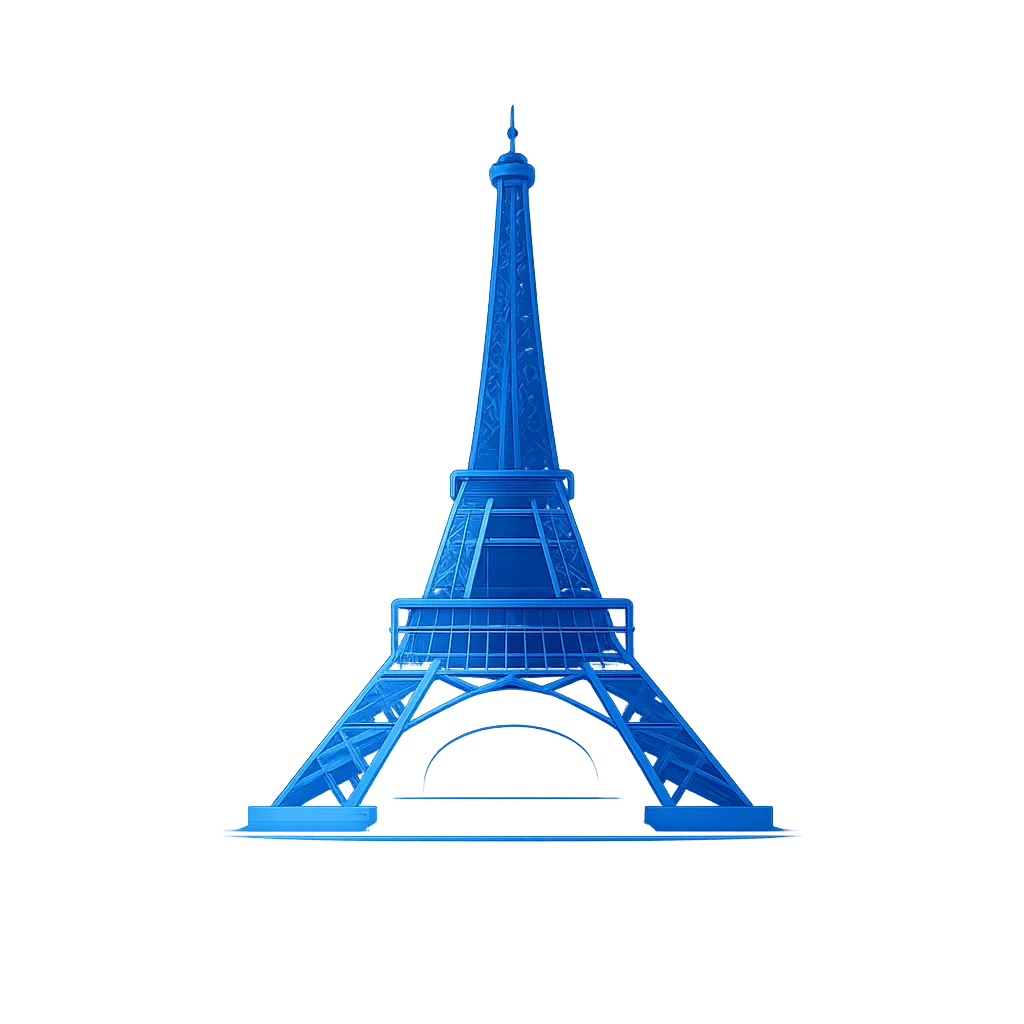 Blue Eiffel Tower icon representing famous travel Attractions in Paris