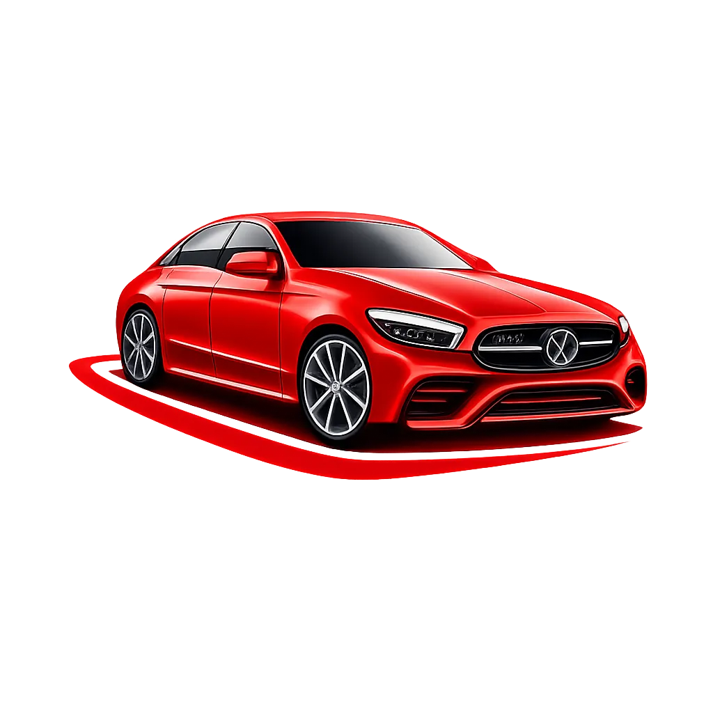 Red luxury car on black background representing affordable car rental service