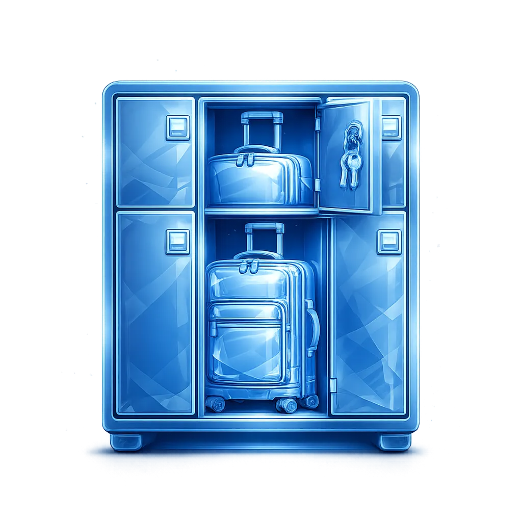 Secure luggage storage locker with suitcases for safe luggage storage