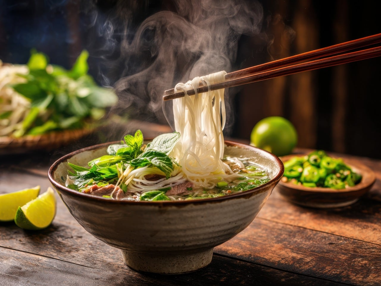 Bowl of pho showing typical Vietnamese street food prices under three dollars
