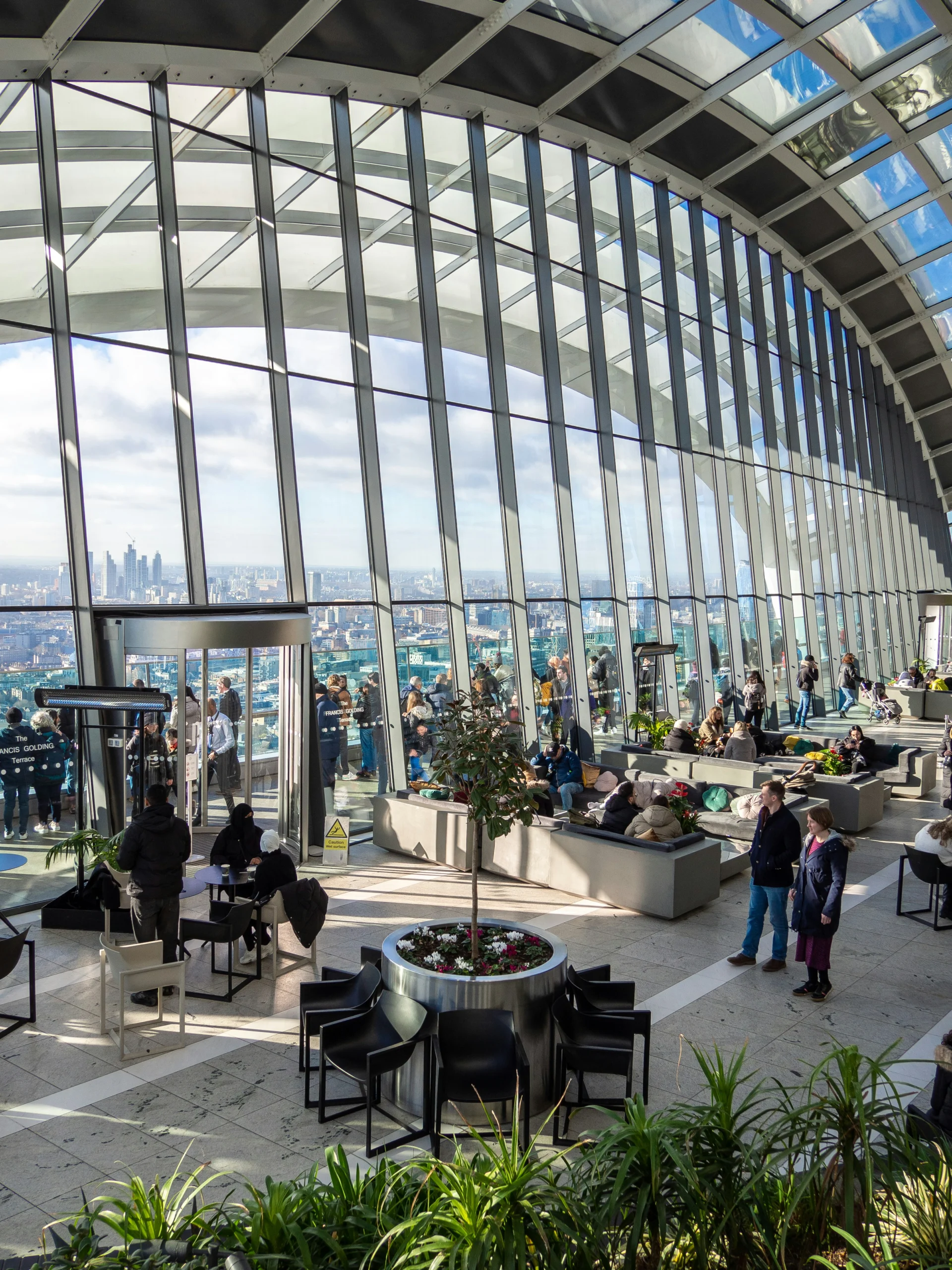Rooftop garden and city views inside the Sky Garden, London