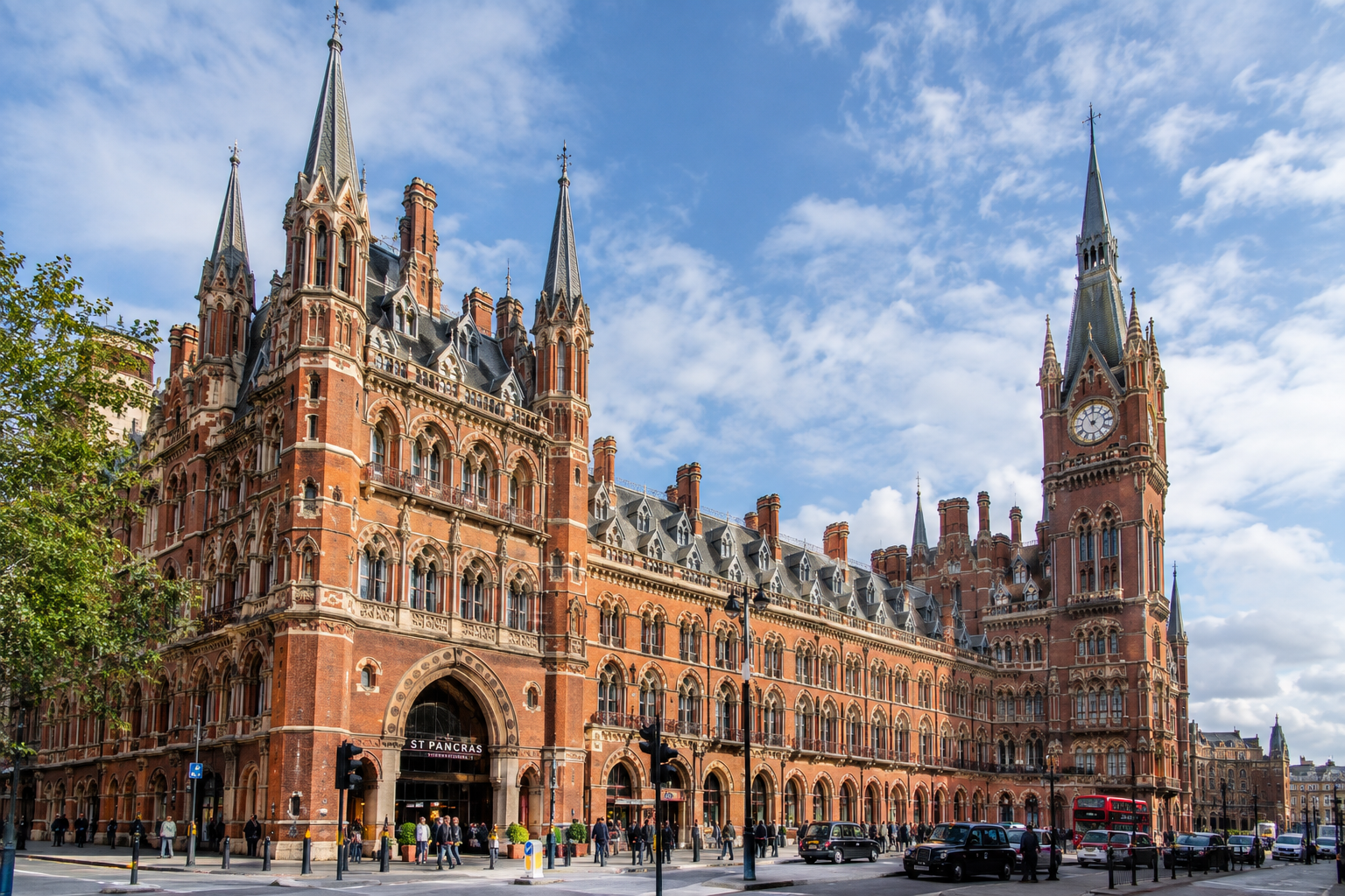 St Pancras International station facade at King's Cross, London