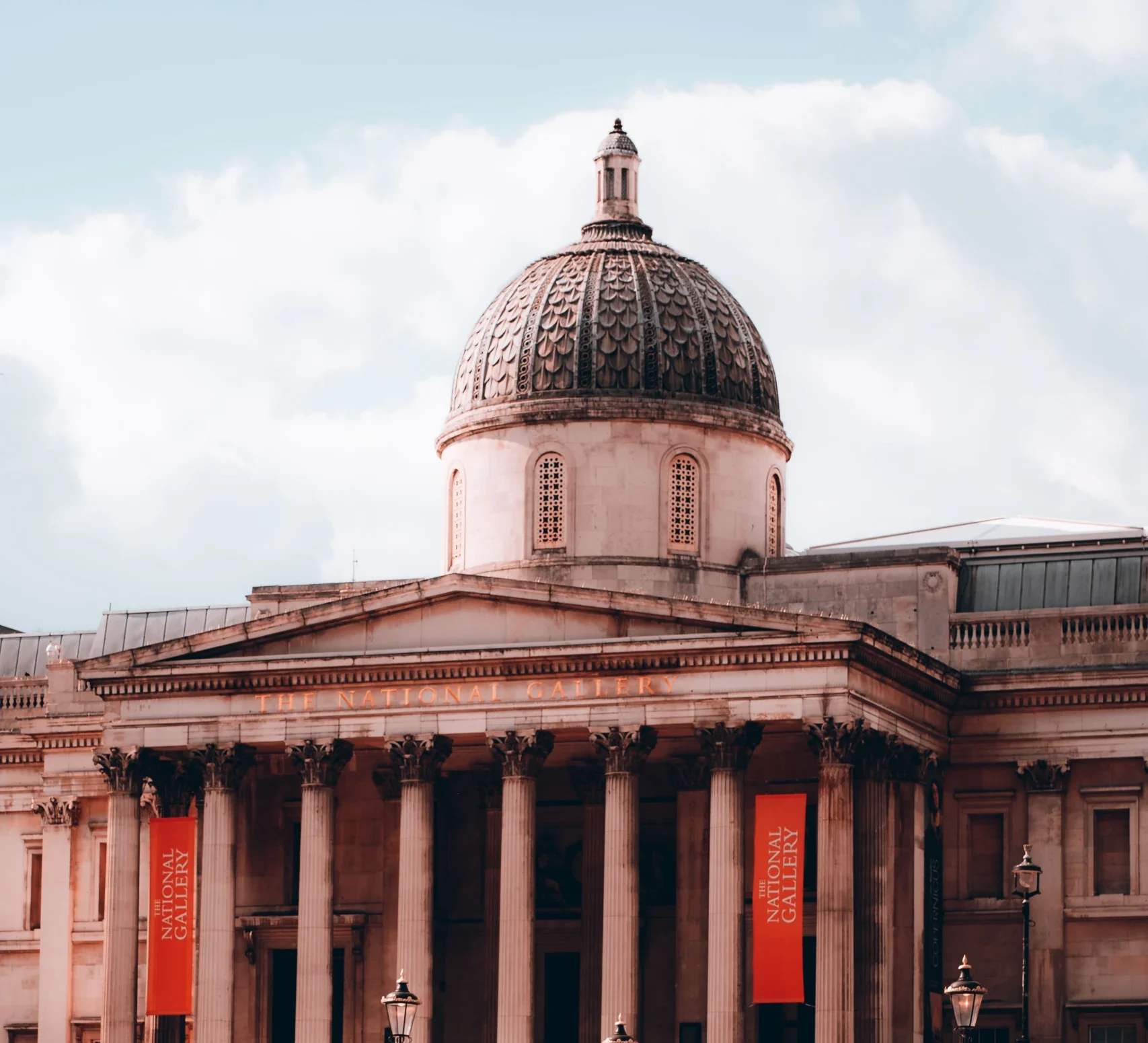The National Gallery building on Trafalgar Square, London
