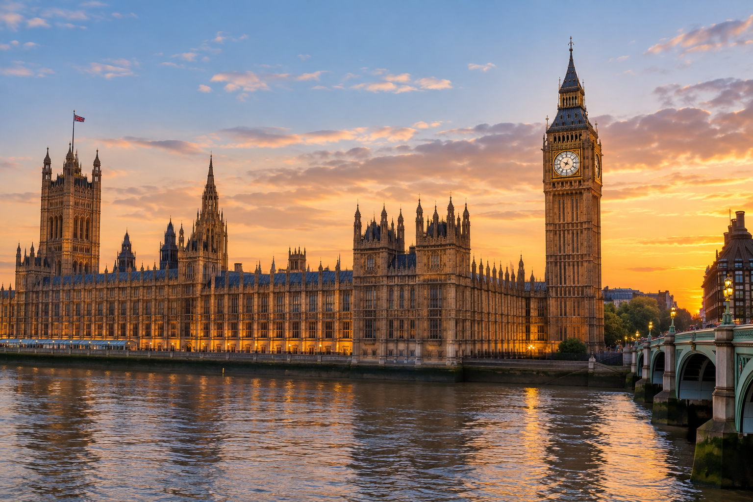 Big Ben and the Houses of Parliament beside the River Thames in Westminster