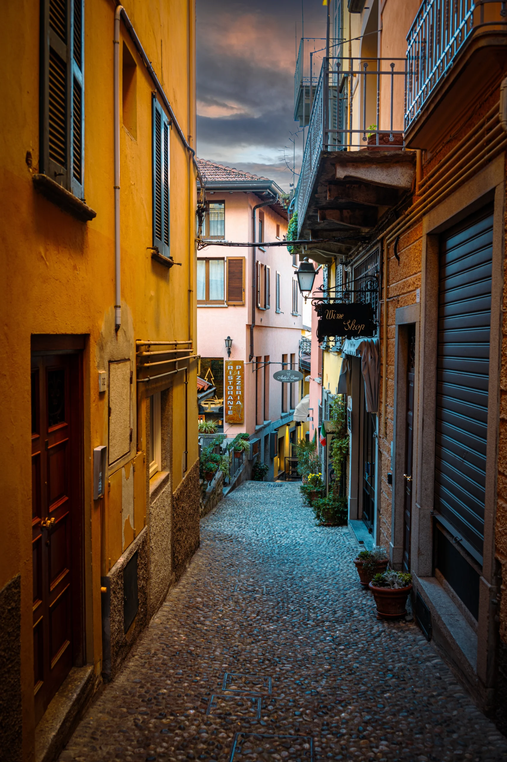 A narrow street with cafes in the Monti district of Rome