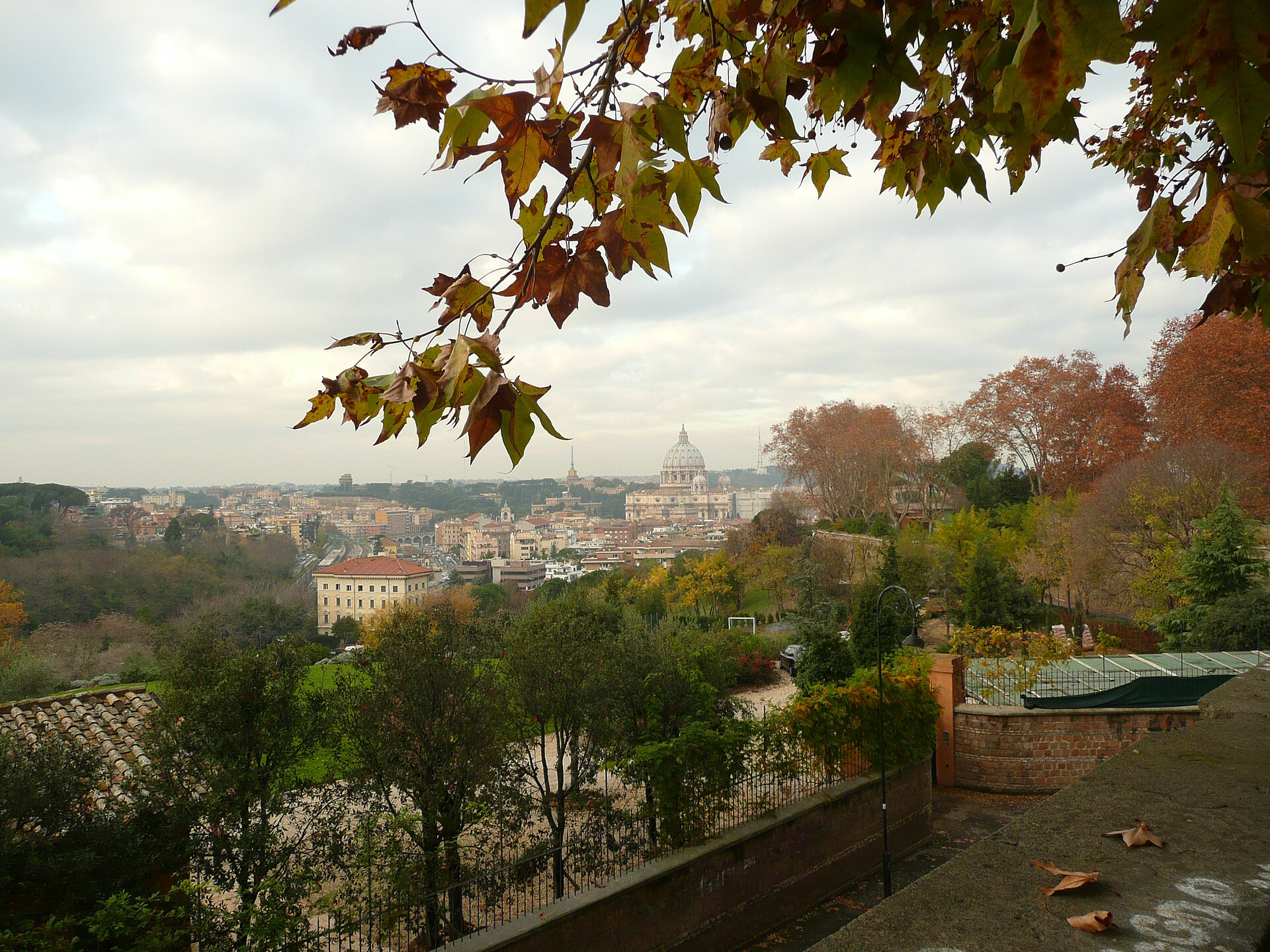 View from the Gianicolo over the Vatican Gardens to St Peter's Basilica, Rome
