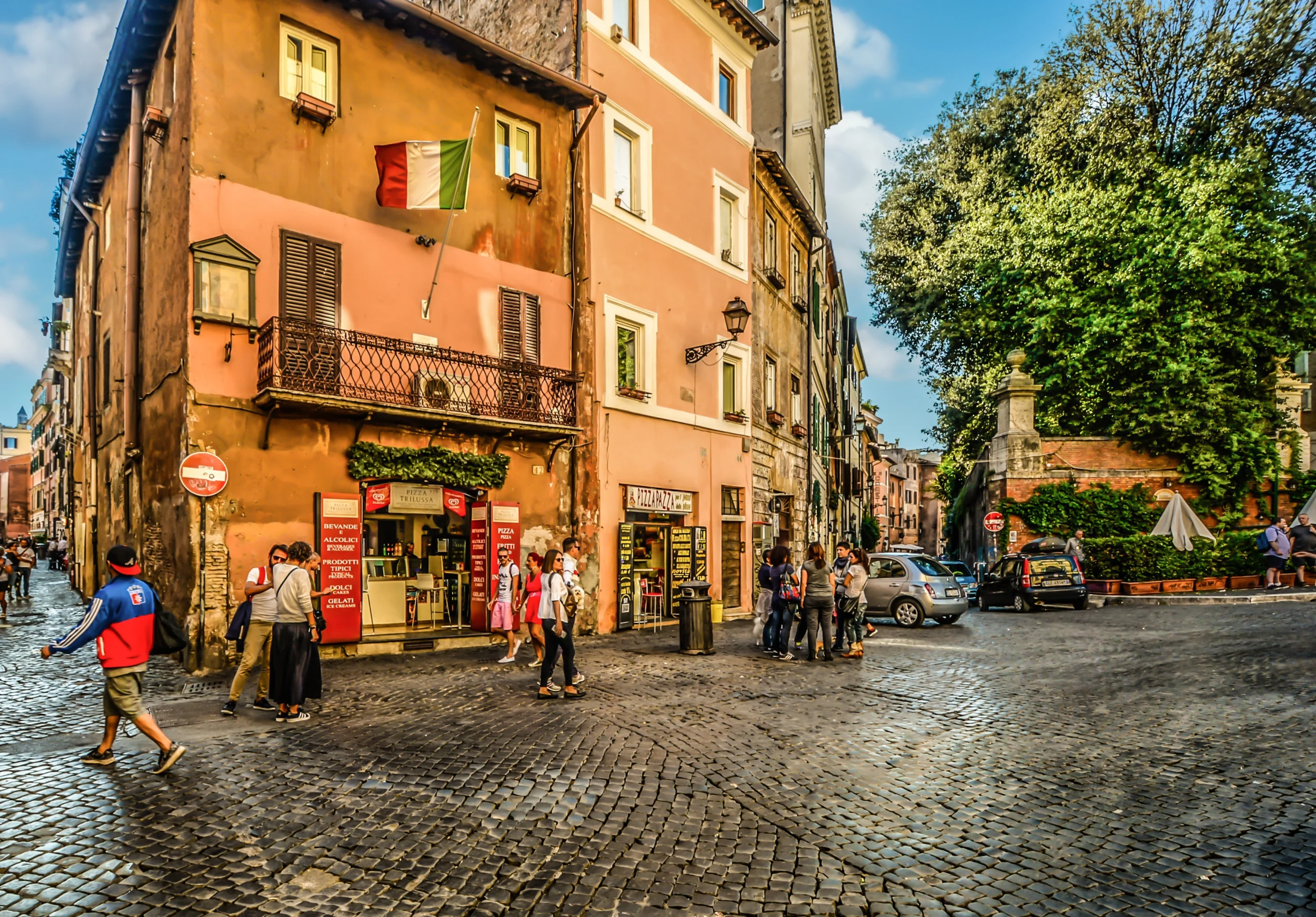 An ivy-covered street in Trastevere, Rome